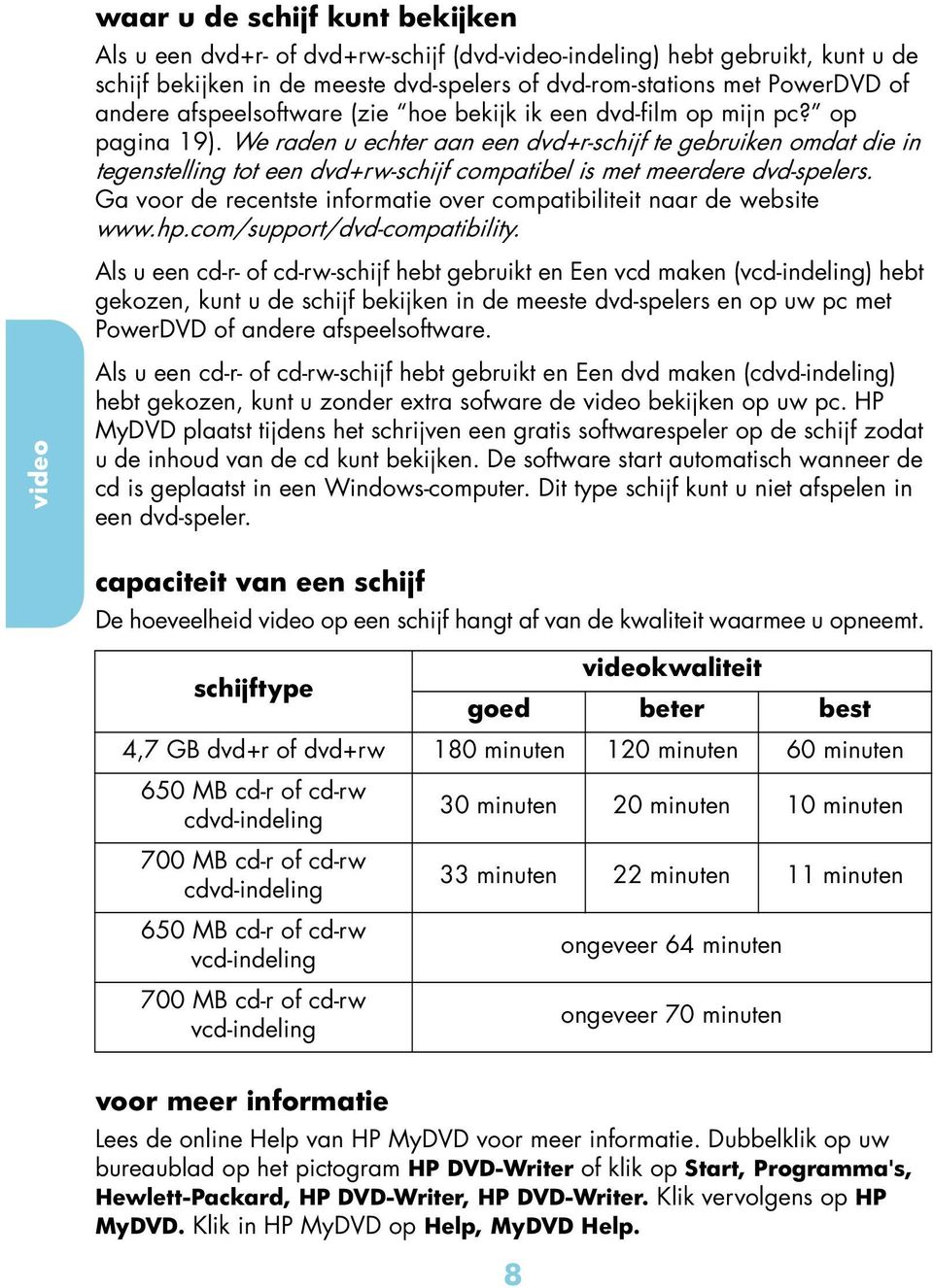 We rden u echter n een dvd+r-schijf te gebruiken omdt die in tegenstelling tot een dvd+rw-schijf comptibel is met meerdere dvd-spelers.