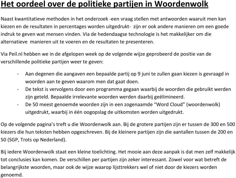 Via de hedendaagse technologie is het makkelijker om die alternatieve manieren uit te voeren en de resultaten te presenteren. Via Peil.