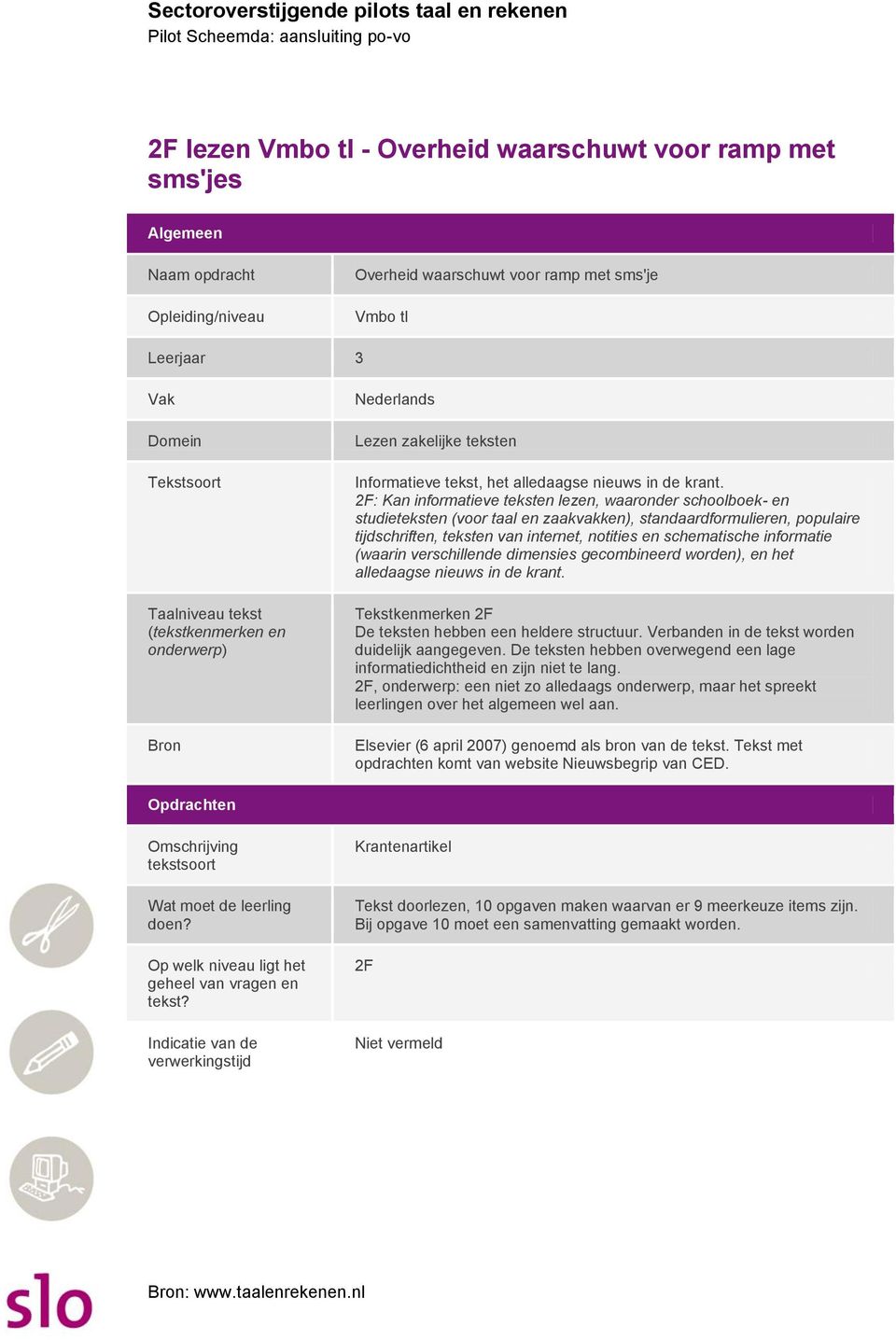 2F: Kan informatieve teksten lezen, waaronder schoolboek- en studieteksten (voor taal en zaakvakken), standaardformulieren, populaire tijdschriften, teksten van internet, notities en schematische