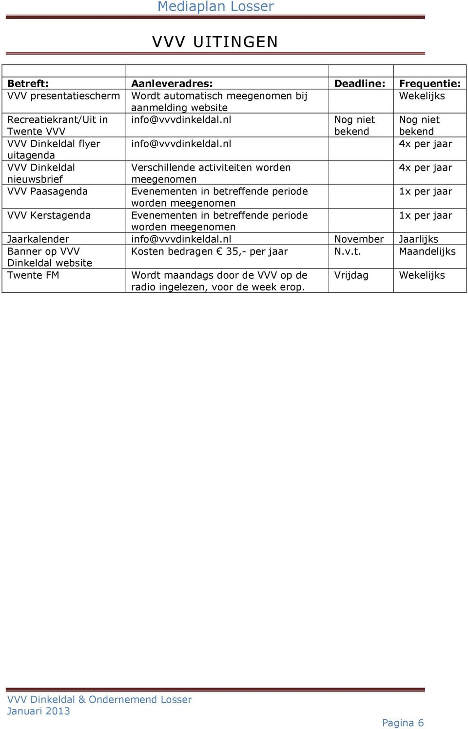 nl 4x per jaar uitagenda VVV Dinkeldal Verschillende activiteiten worden 4x per jaar nieuwsbrief meegenomen VVV Paasagenda Evenementen in betreffende periode 1x per jaar worden meegenomen VVV