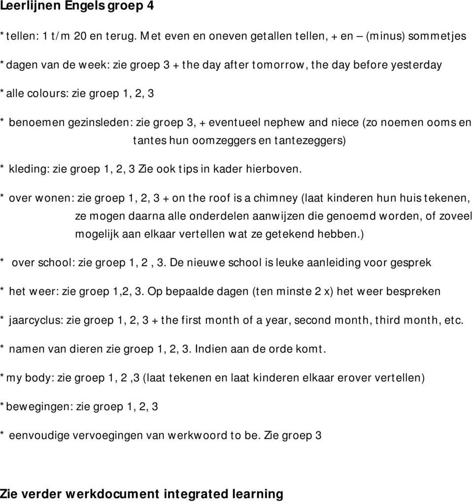 zie groep 3, + eventueel nephew and niece (zo noemen ooms en tantes hun oomzeggers en tantezeggers) * kleding: zie groep 1, 2, 3 Zie ook tips in kader hierboven.