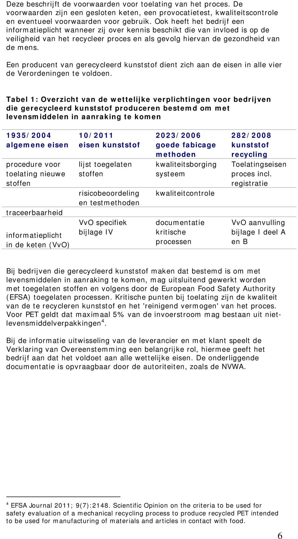 Een producent van gerecycleerd kunststof dient zich aan de eisen in alle vier de Verordeningen te voldoen.