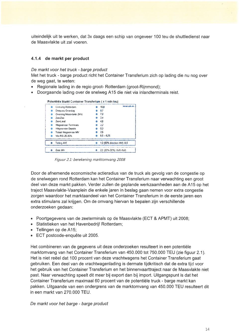 4 de markt per product De markt voor het truck - barge product Met het truck - barge product richt het Container Transferium zich op lading die nu nog over de weg gaat, te weten: Regionale lading in