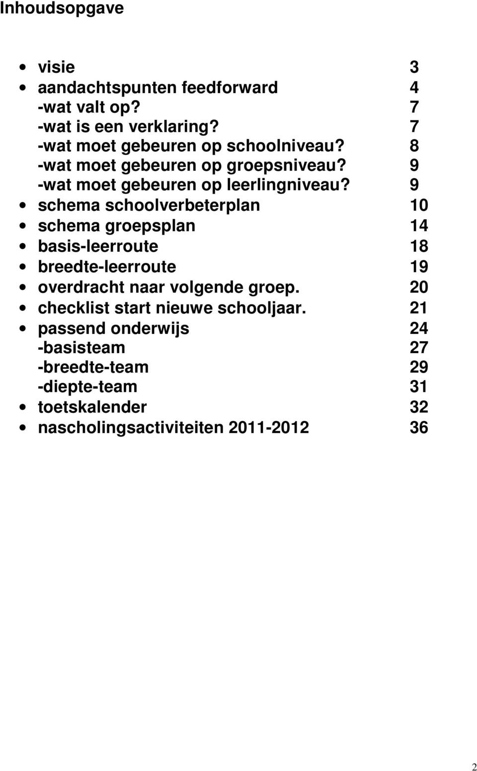 9 schema schoolverbeterplan 10 schema groepsplan 14 basis-leerroute 18 breedte-leerroute 19 overdracht naar volgende groep.