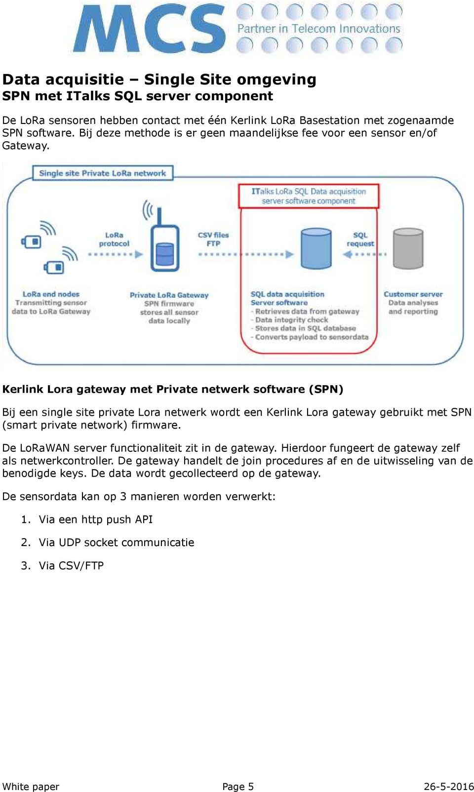 Kerlink Lora gateway met Private netwerk software (SPN) Bij een single site private Lora netwerk wordt een Kerlink Lora gateway gebruikt met SPN (smart private network) firmware.