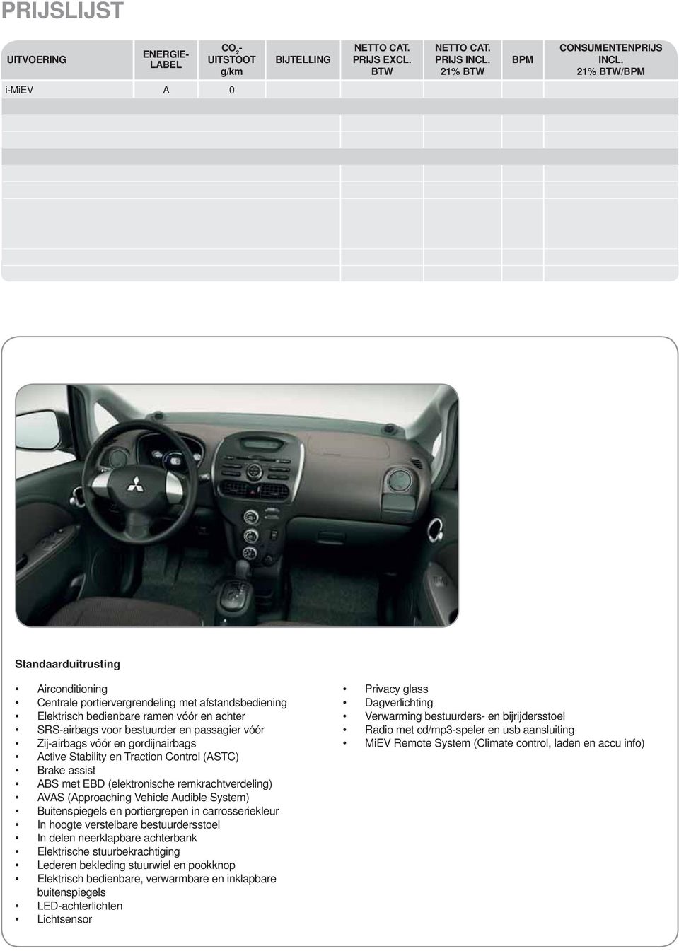 Rijklaarmaakkosten bestaan uit: technische nulinpectie, reinigen, poetsen, transport, set kentekenplaten, Mitsubishi mattenset (Classic), lifehammer, 2 veiligheidshesjes, lampenset, safety pack