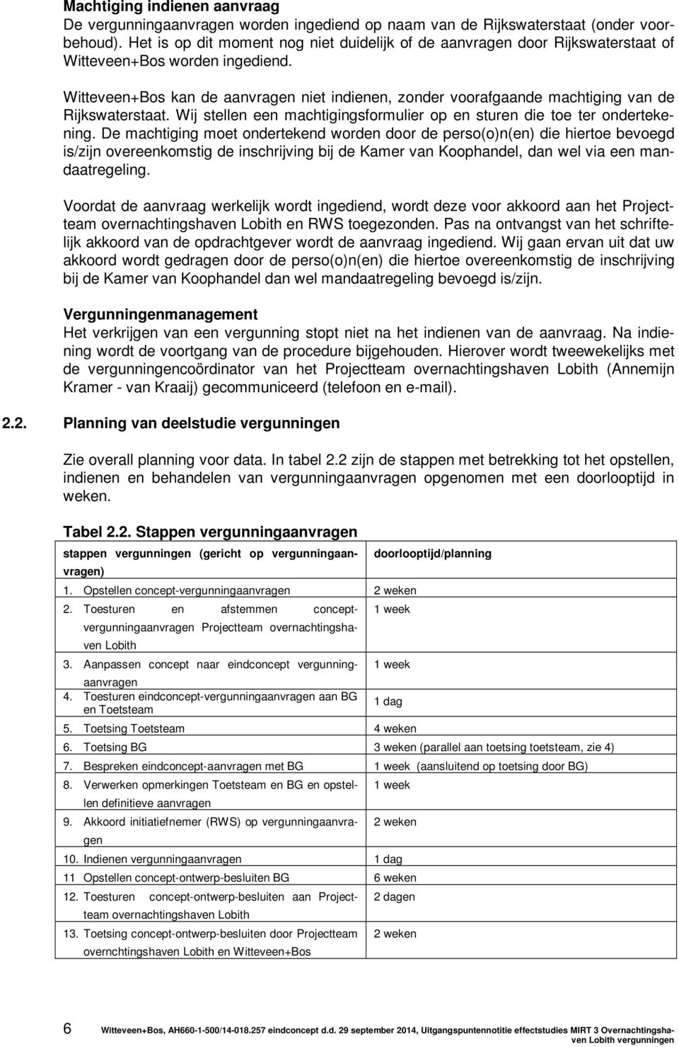 Witteveen+Bos kan de aanvragen niet indienen, zonder voorafgaande machtiging van de Rijkswaterstaat. Wij stellen een machtigingsformulier op en sturen die toe ter ondertekening.