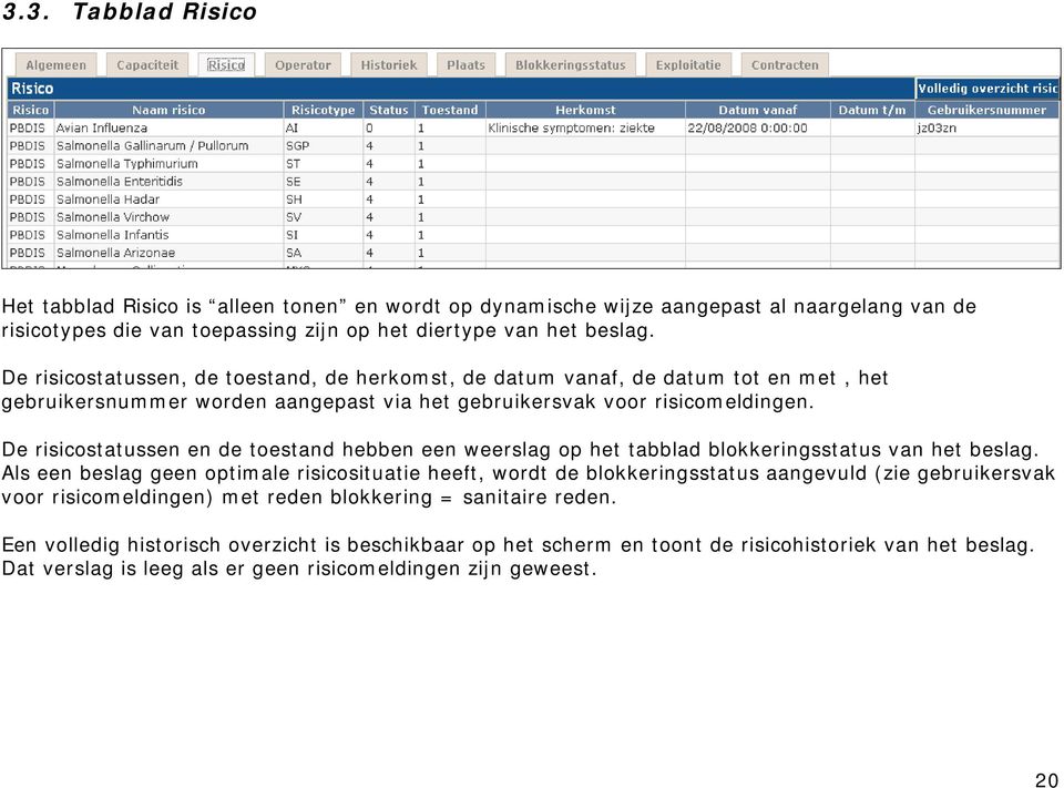 De risicostatussen en de toestand hebben een weerslag op het tabblad blokkeringsstatus van het beslag.