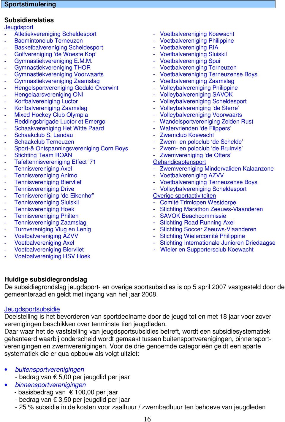 M. - Voetbalvereniging Spui - Gymnastiekvereniging THOR - Voetbalvereniging Terneuzen - Gymnastiekvereniging Voorwaarts - Voetbalvereniging Terneuzense Boys - Gymnastiekvereniging Zaamslag -