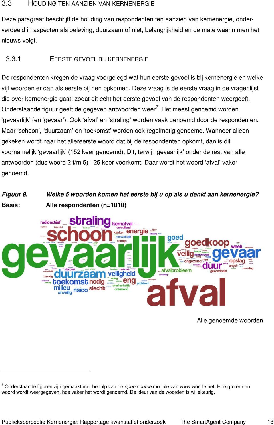 3.1 EERSTE GEVOEL BIJ KERNENERGIE De respondenten kregen de vraag voorgelegd wat hun eerste gevoel is bij kernenergie en welke vijf woorden er dan als eerste bij hen opkomen.