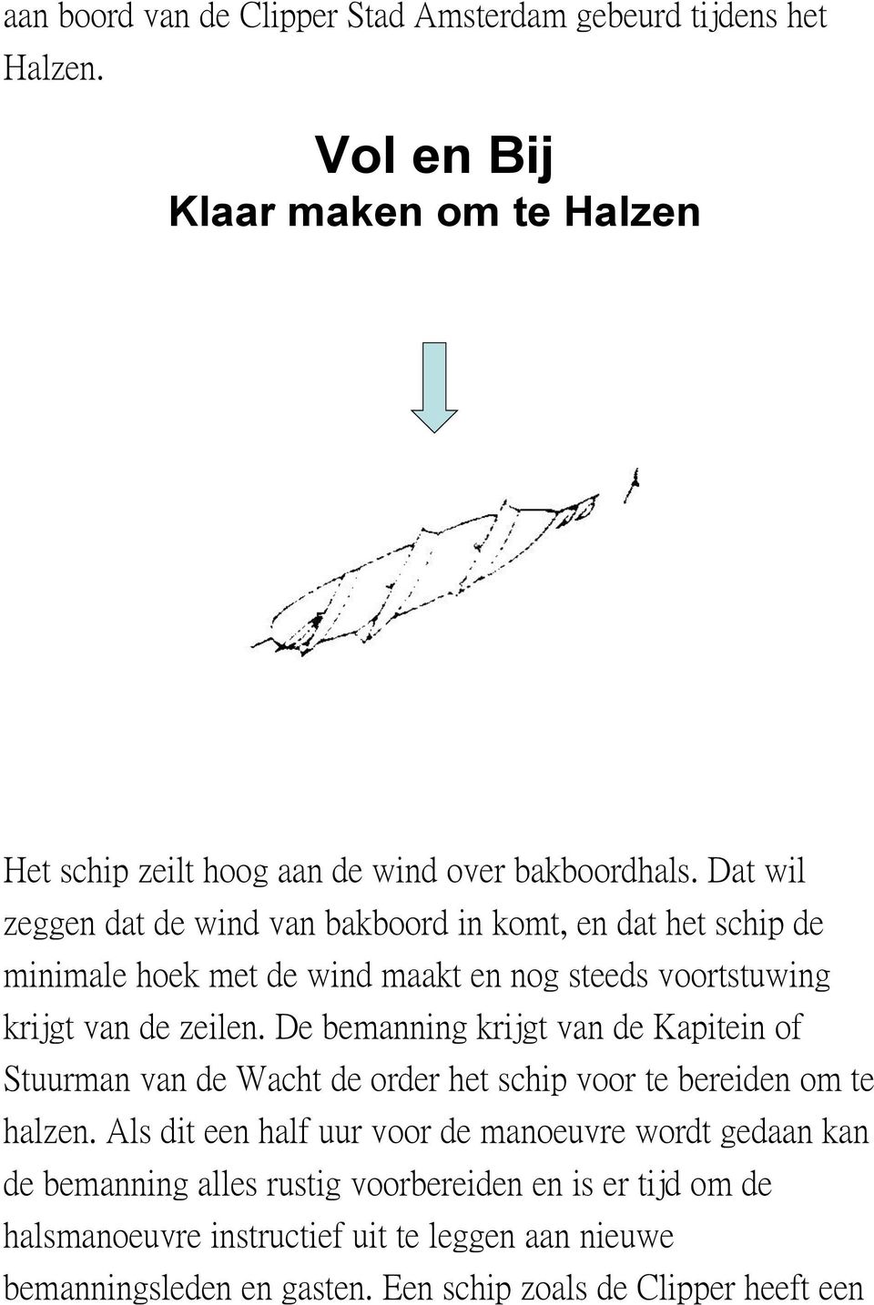 De bemanning krijgt van de Kapitein of Stuurman van de Wacht de order het schip voor te bereiden om te halzen.