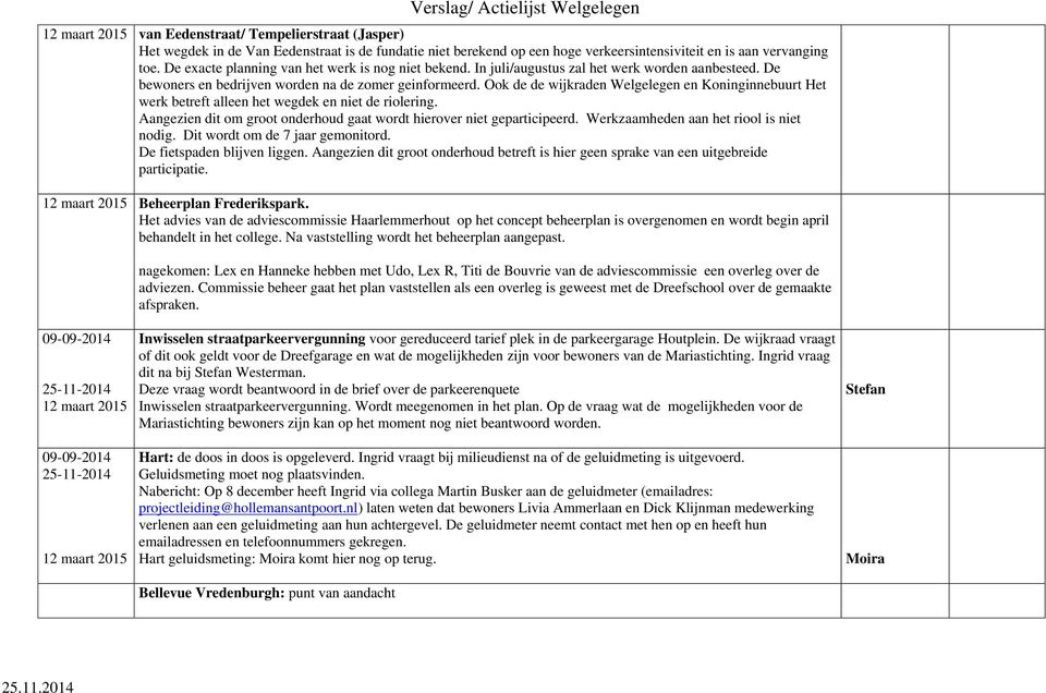 Ook de de wijkraden Welgelegen en Koninginnebuurt Het werk betreft alleen het wegdek en niet de riolering. Aangezien dit om groot onderhoud gaat wordt hierover niet geparticipeerd.