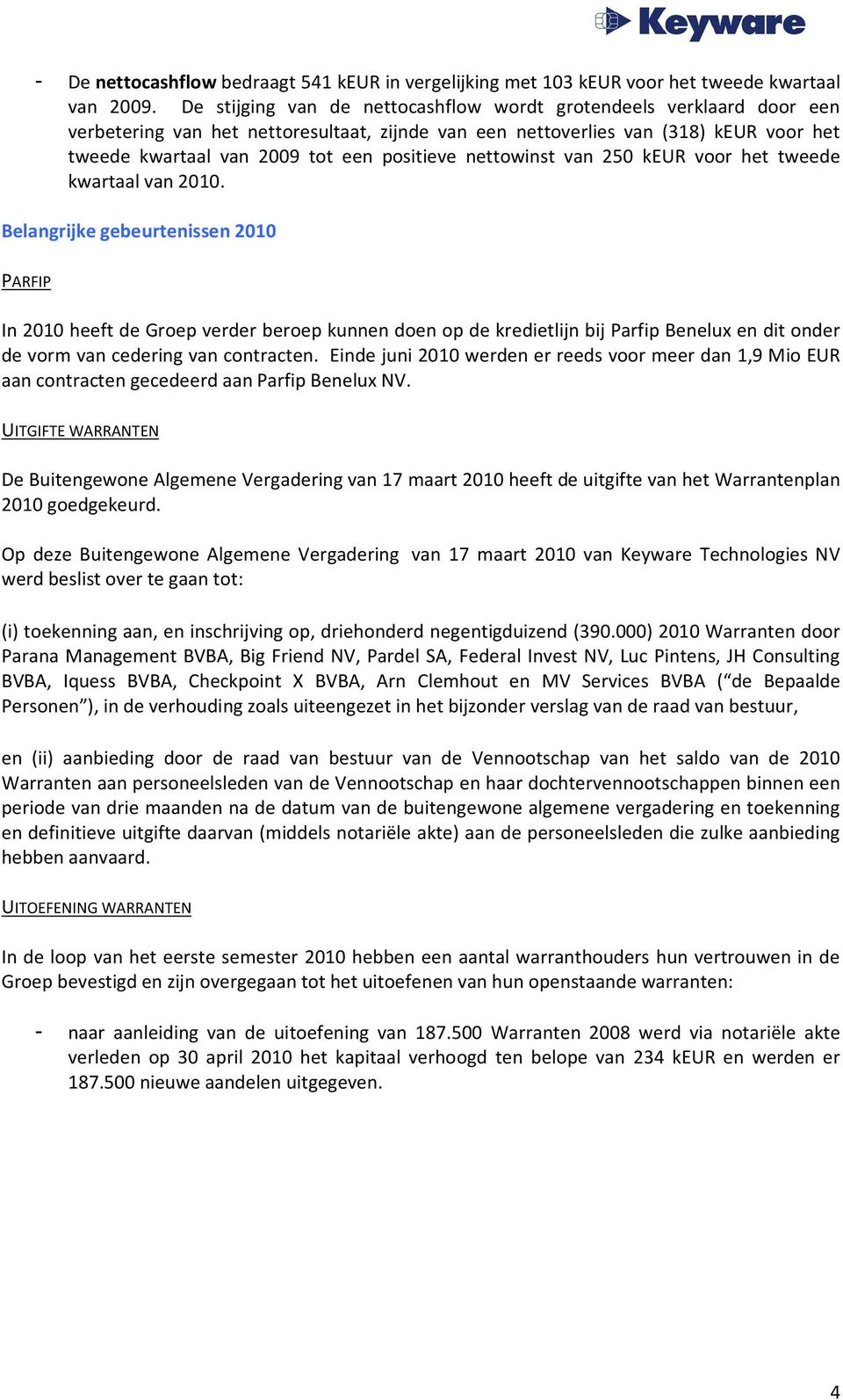 positieve nettowinst van 250 keur voor het tweede kwartaal van 2010.