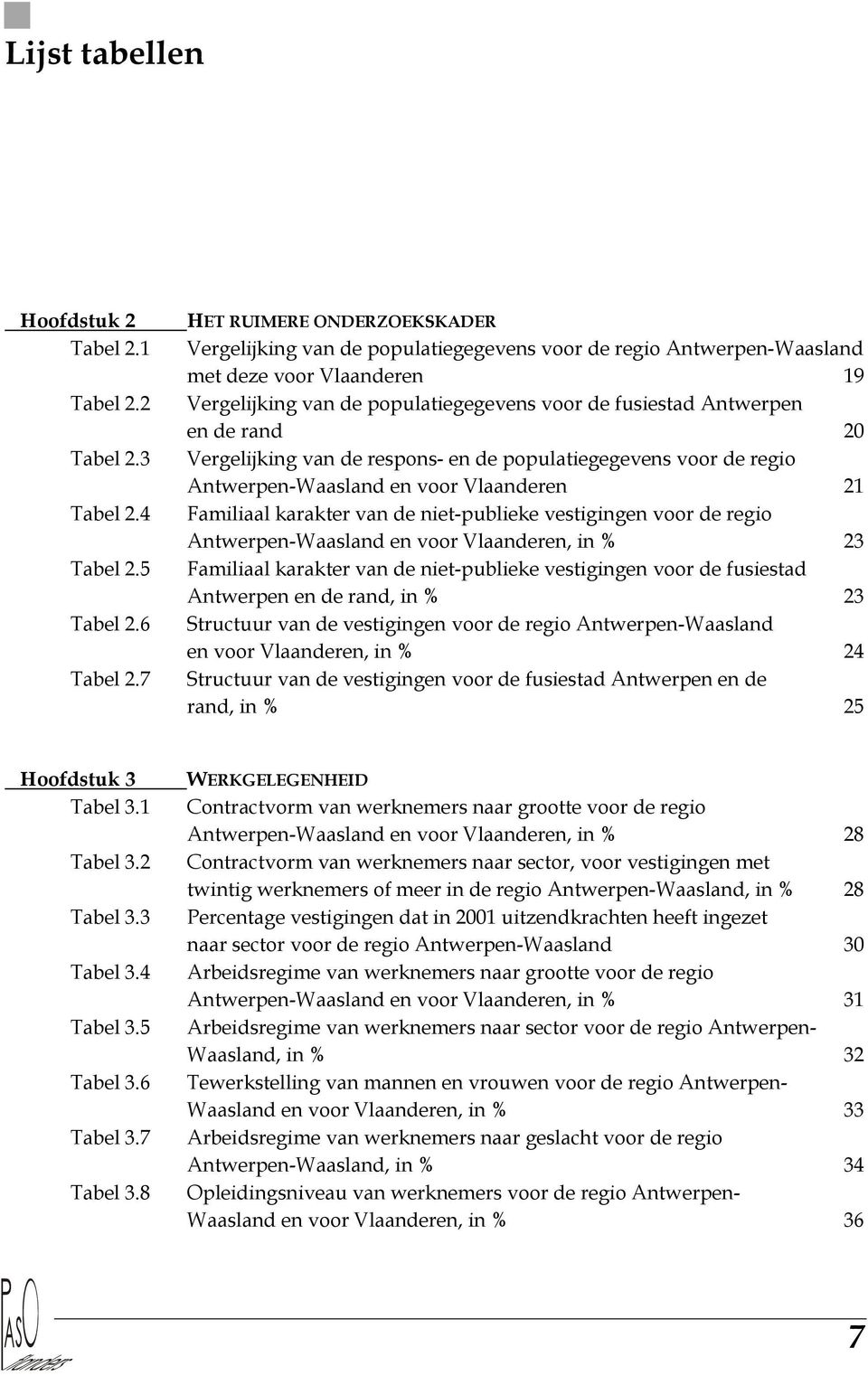 de rand 20 Vergelijking van de respons- en de populatiegegevens voor de regio Antwerpen-Waasland en voor Vlaanderen 21 Familiaal karakter van de niet-publieke vestigingen voor de regio
