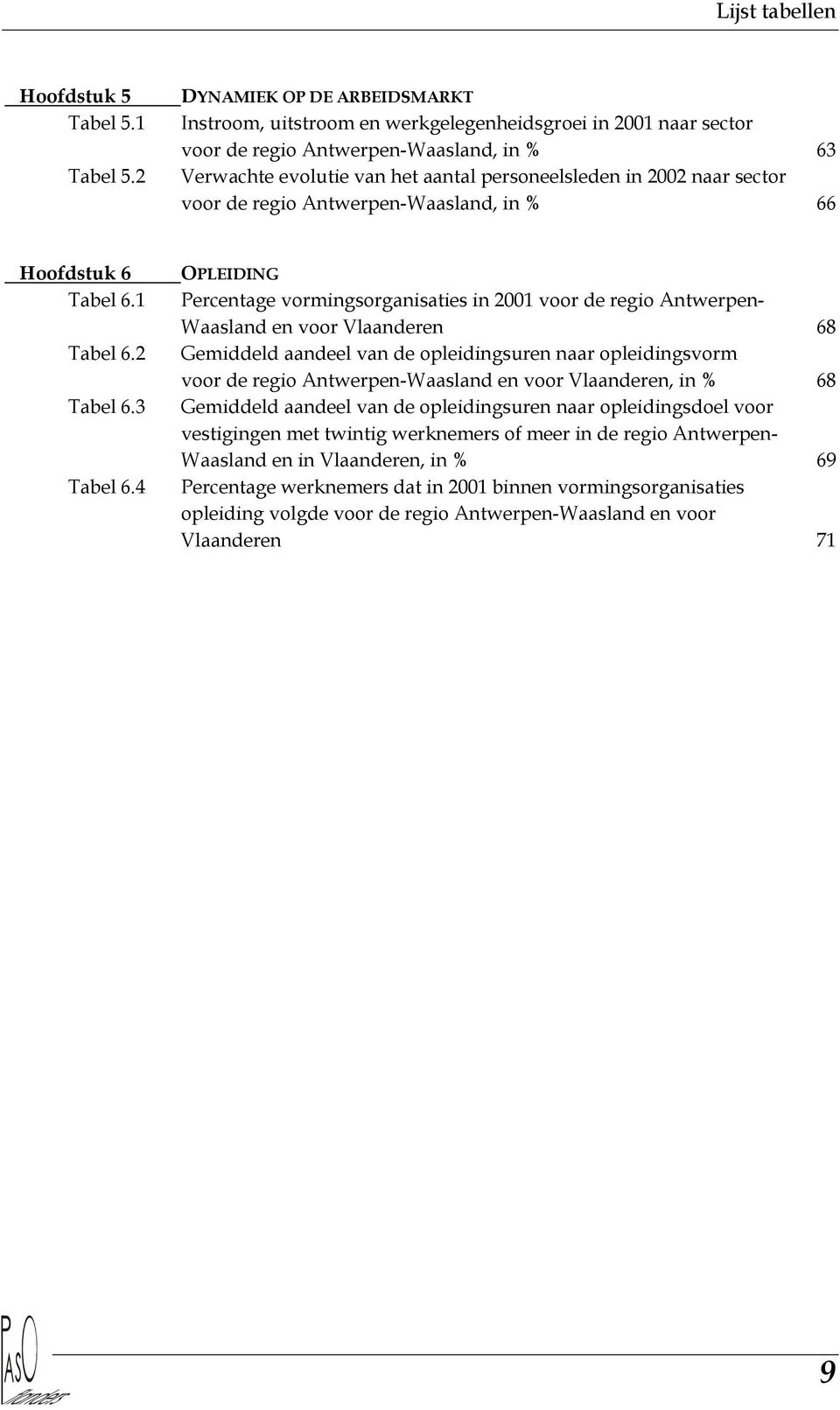 sector voor de regio Antwerpen-Waasland, in % 66 Hoofdstuk 6 Tabel 6.1 Tabel 6.2 Tabel 6.3 Tabel 6.