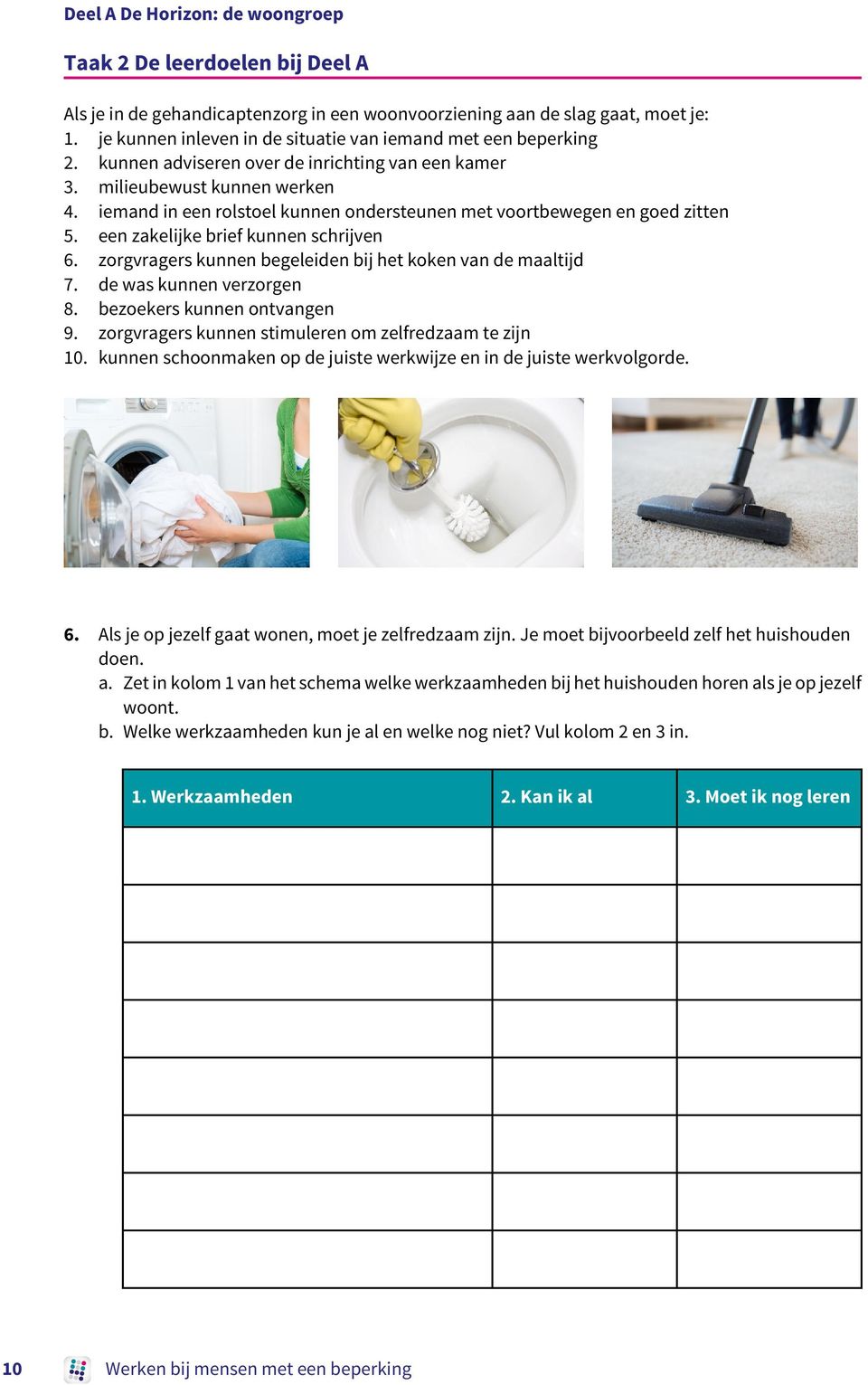 zorgvragers kunnen begeleiden bij het koken van de maaltijd 7. de was kunnen verzorgen 8. bezoekers kunnen ontvangen 9. zorgvragers kunnen stimuleren om zelfredzaam te zijn 10.