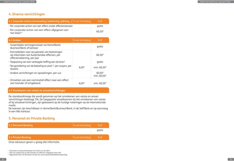 Andere % van het bedrag EUR Tussentijdse vermogensstaat via Home Bank/ Business Bank of kantoor Formaliteiten voor recuperatie van belastingen op inkomsten van buitenlandse effecten, per 60,50*