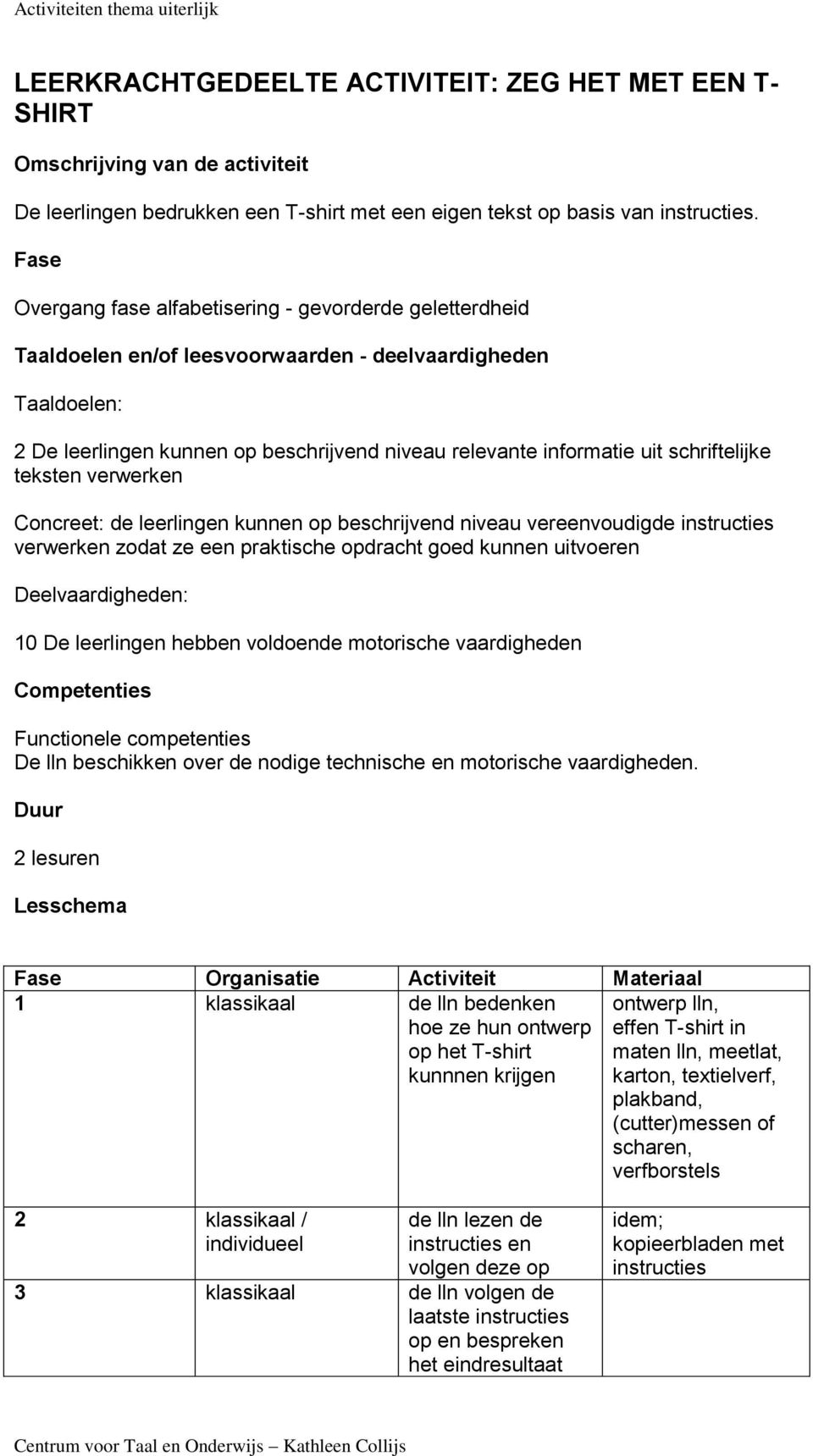 schriftelijke teksten verwerken Concreet: de leerlingen kunnen op beschrijvend niveau vereenvoudigde instructies verwerken zodat ze een praktische opdracht goed kunnen uitvoeren Deelvaardigheden: 10