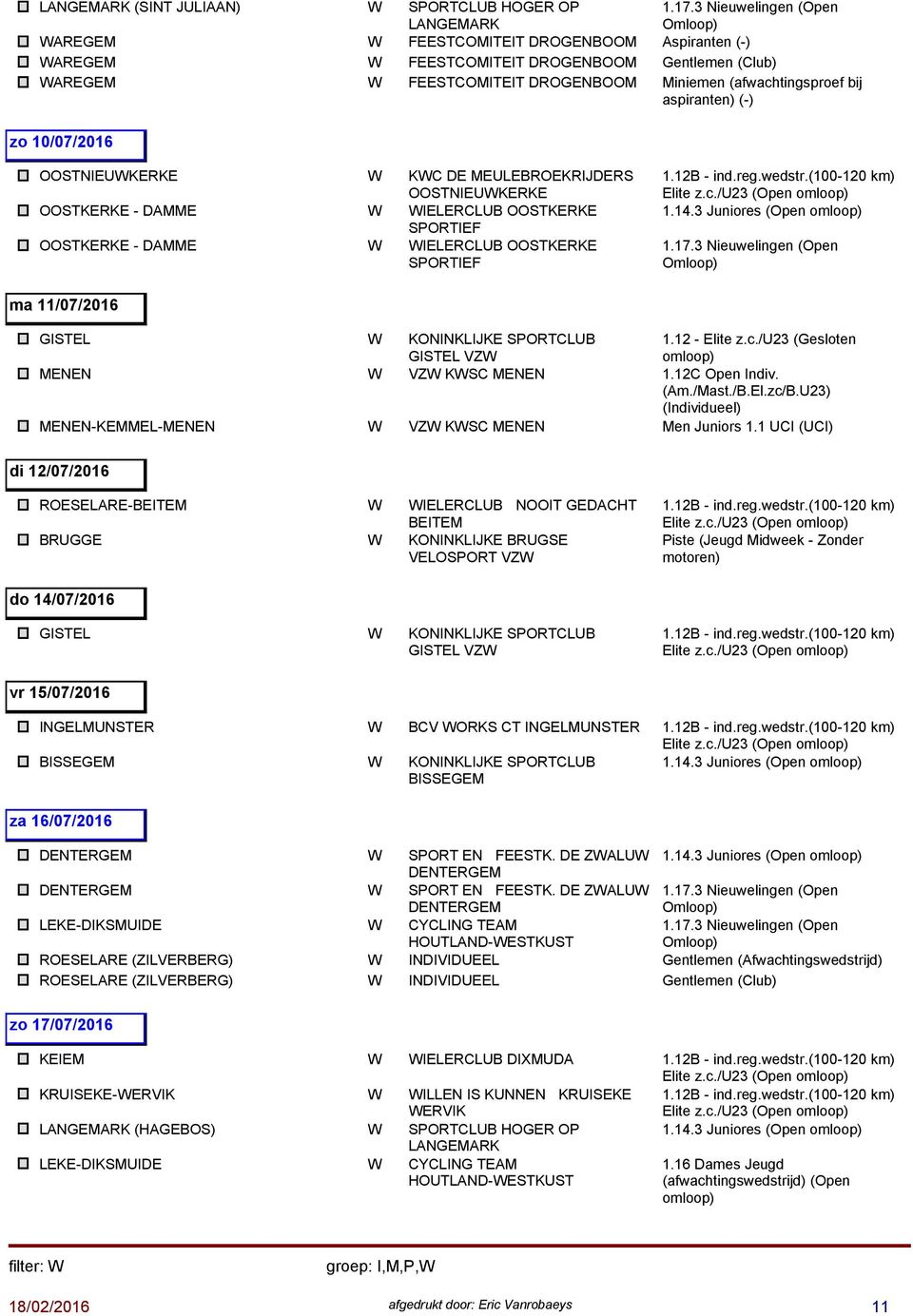 3 Juniores (Open ma 11/07/2016 GISTEL W KONINKLIJKE SPORTCLUB GISTEL MENEN W KWSC MENEN 1.12C Open Indiv. (Am./Mast./B.El.zc/B.U23) (Individueel) MENEN-KEMMEL-MENEN W KWSC MENEN Men Juniors 1.
