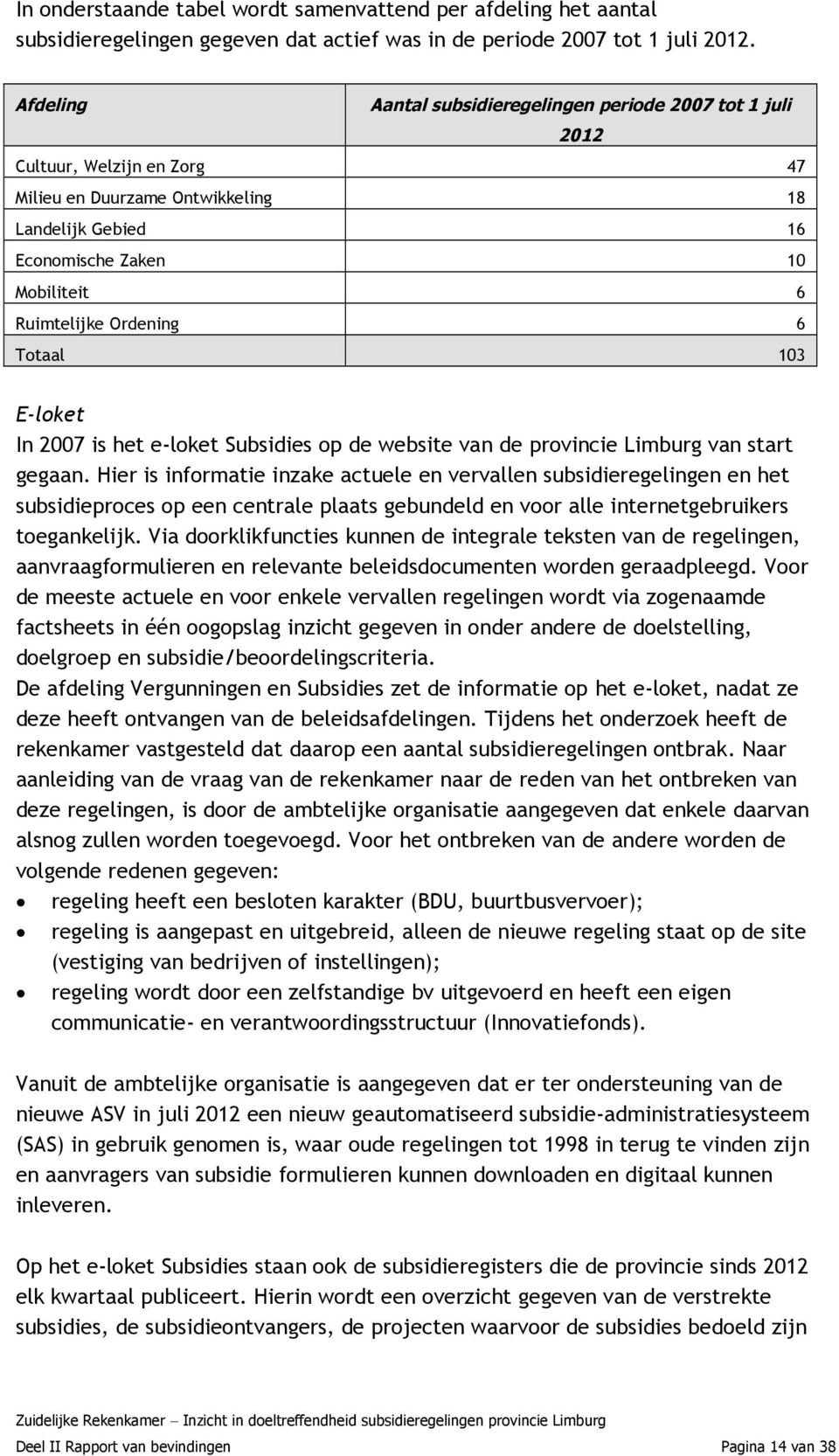 Ordening 6 Totaal 103 E-loket In 2007 is het e-loket Subsidies op de website van de provincie Limburg van start gegaan.
