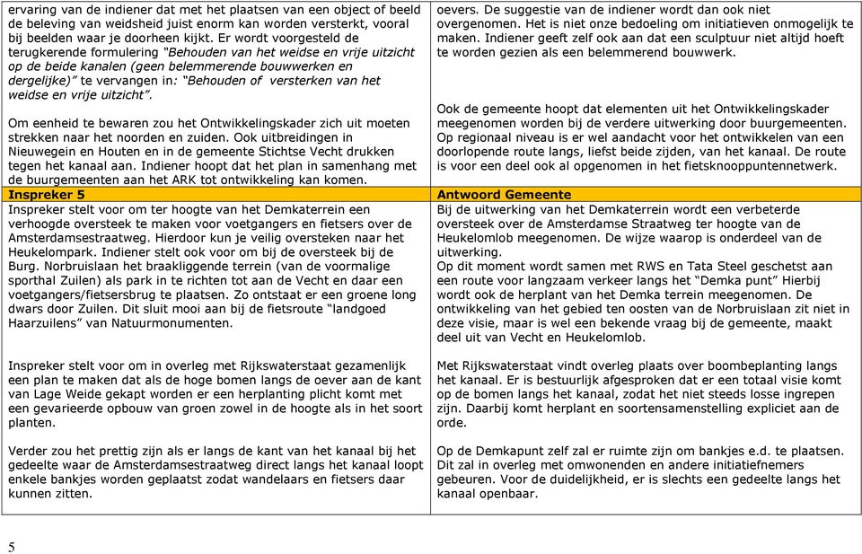 het weidse en vrije uitzicht. Om eenheid te bewaren zou het Ontwikkelingskader zich uit moeten strekken naar het noorden en zuiden.