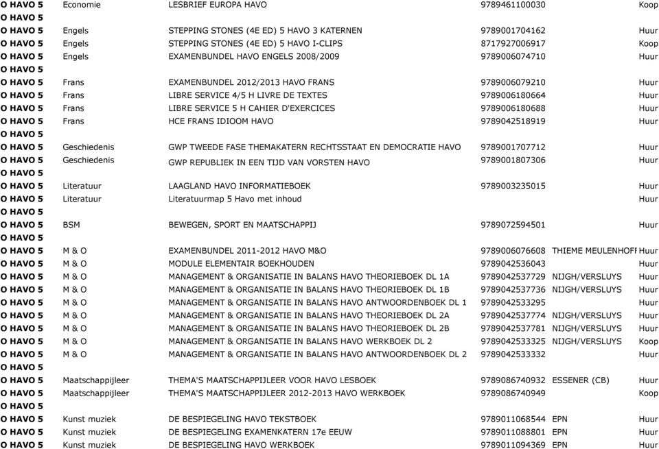 CAHIER D'EXERCICES 9789006180688 Huur Frans HCE FRANS IDIOOM HAVO 9789042518919 Huur Geschiedenis GWP TWEEDE FASE THEMAKATERN RECHTSSTAAT EN DEMOCRATIE HAVO 9789001707712 Huur Geschiedenis GWP