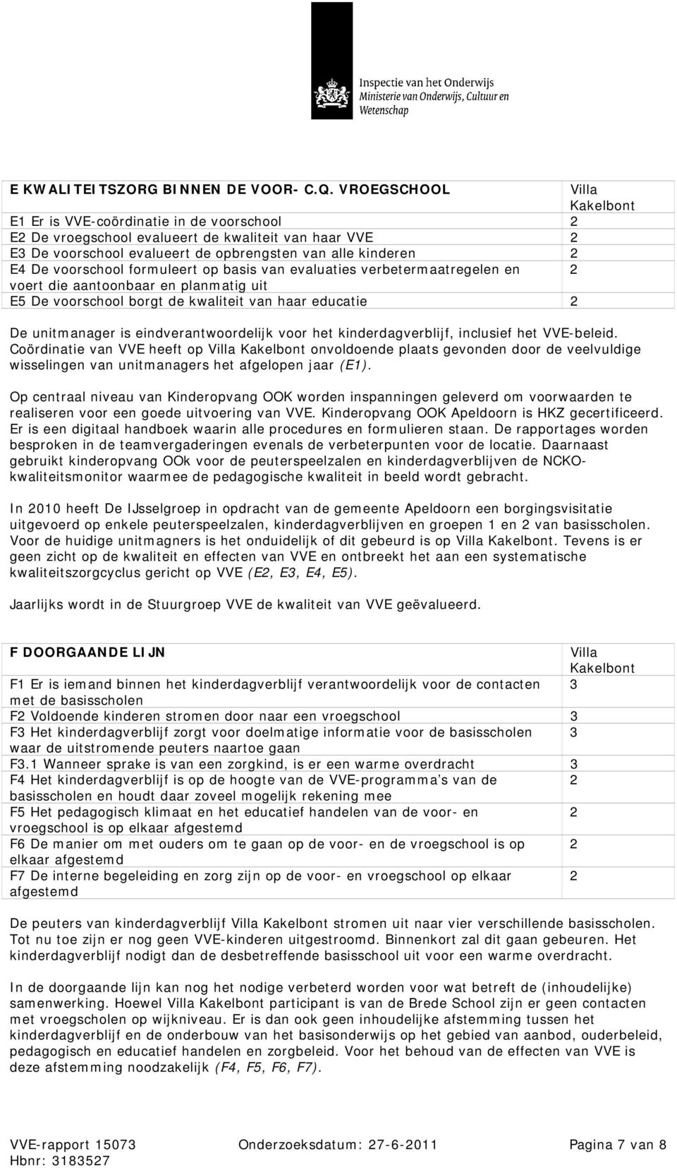 formuleert op basis van evaluaties verbetermaatregelen en 2 voert die aantoonbaar en planmatig uit E5 De voorschool borgt de kwaliteit van haar educatie 2 De unitmanager is eindverantwoordelijk voor