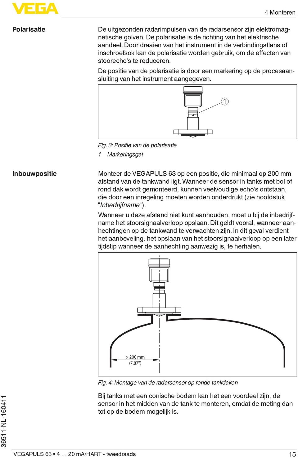 De positie van de polarisatie is door een markering op de procesaansluiting van het instrument aangegeven. 1 Fig.