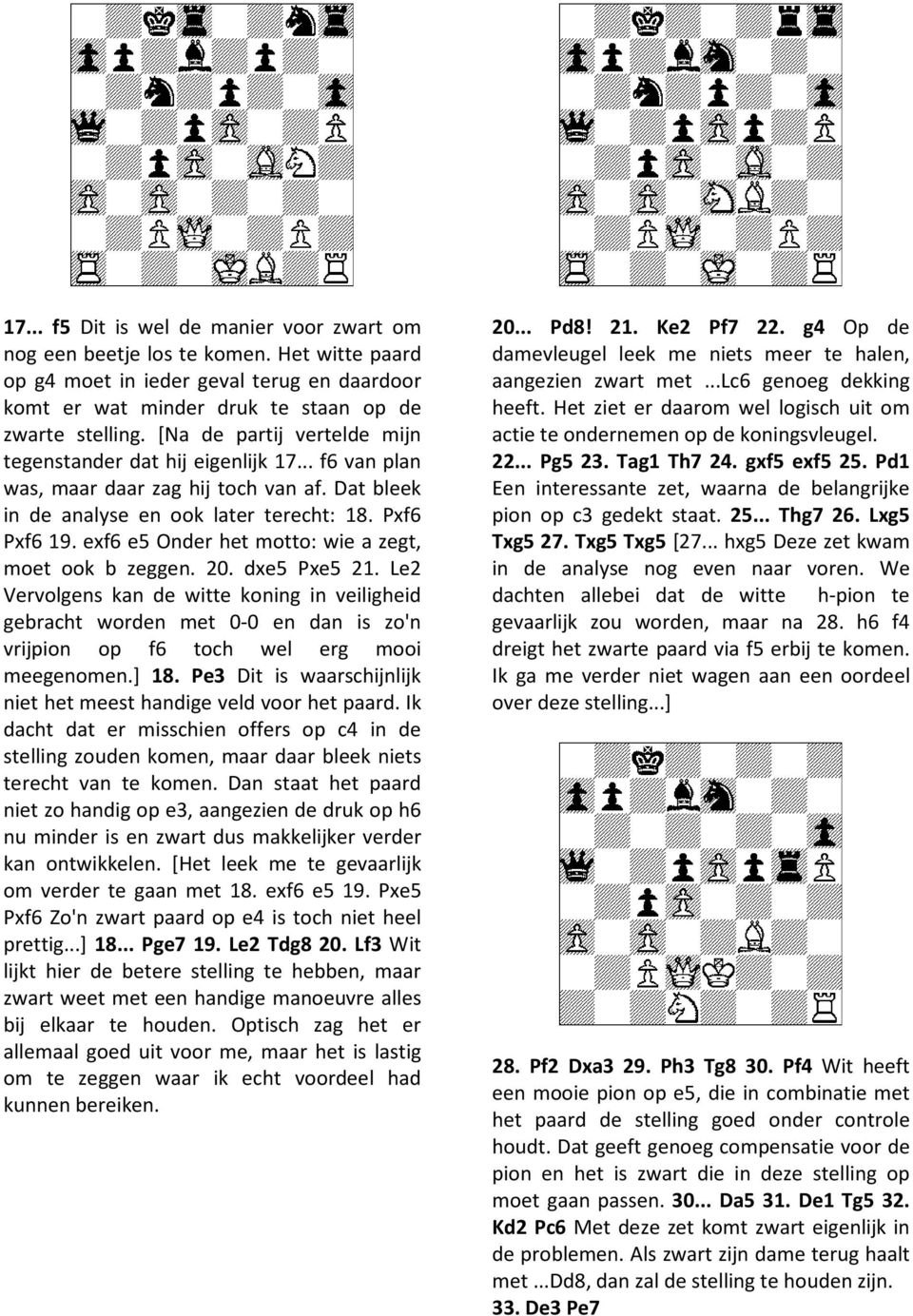 exf6 e5 Onder het motto: wie a zegt, moet ook b zeggen. 20. dxe5 Pxe5 21.