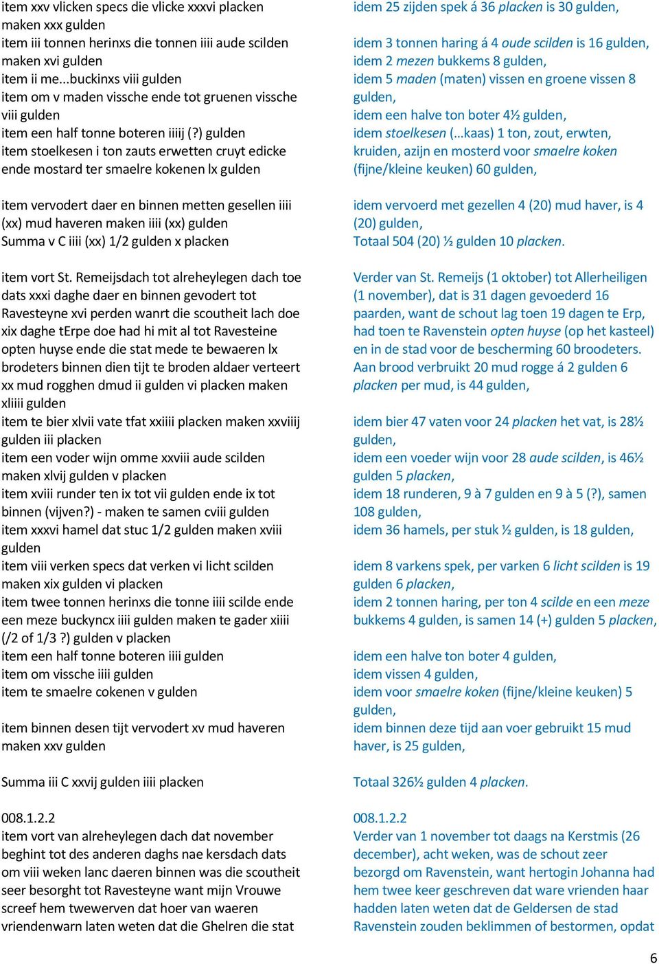 ) item stoelkesen i ton zauts erwetten cruyt edicke ende mostard ter smaelre kokenen lx item vervodert daer en binnen metten gesellen iiii (xx) mud haveren maken iiii (xx) Summa v C iiii (xx) 1/2 x