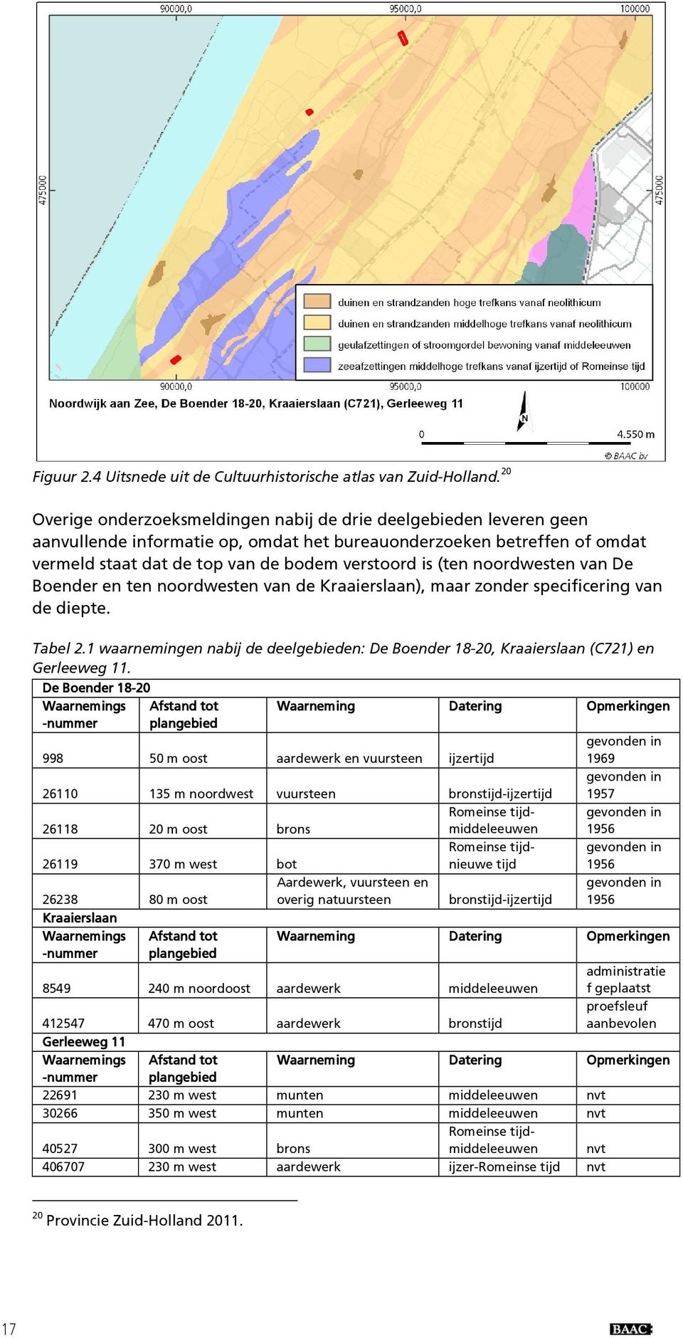 (ten noordwesten van De Boender en ten noordwesten van de Kraaierslaan), maar zonder specificering van de diepte. Tabel 2.
