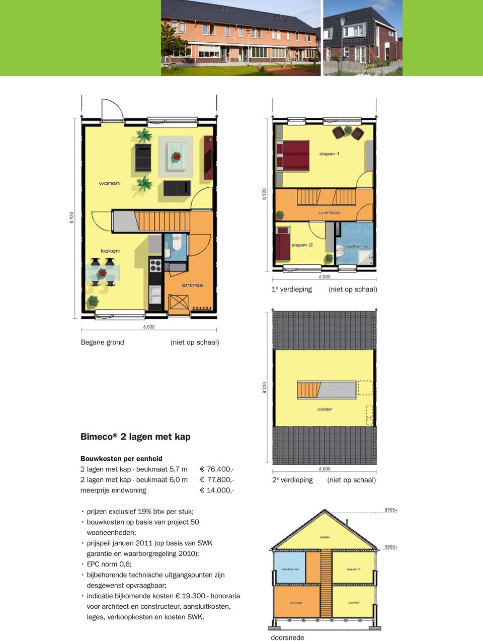 800,- meerprijs eindwoning 14.000,- 6.