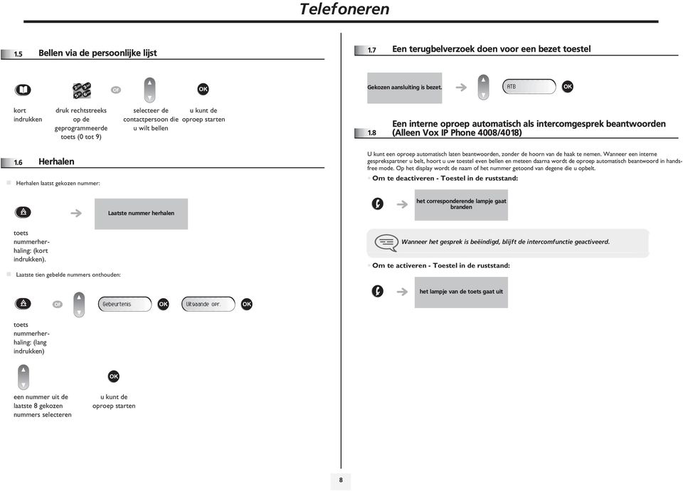 8 Een interne oproep automatisch als intercomgesprek beantwoorden (Alleen Vox IP Phone 4008/4018) 1.