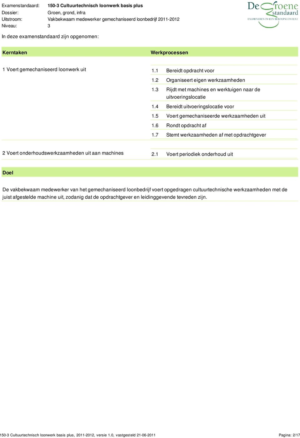 7 Stemt werkzaamheden af met opdrachtgever 2 Voert onderhoudswerkzaamheden uit aan machines 2.