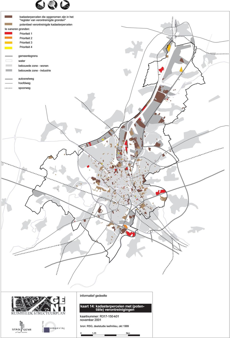 zone - wonen bebouwde zone - industrie autosnelweg hoofdweg spoorweg informatief gedeelte kaart 14: kadasterpercelen