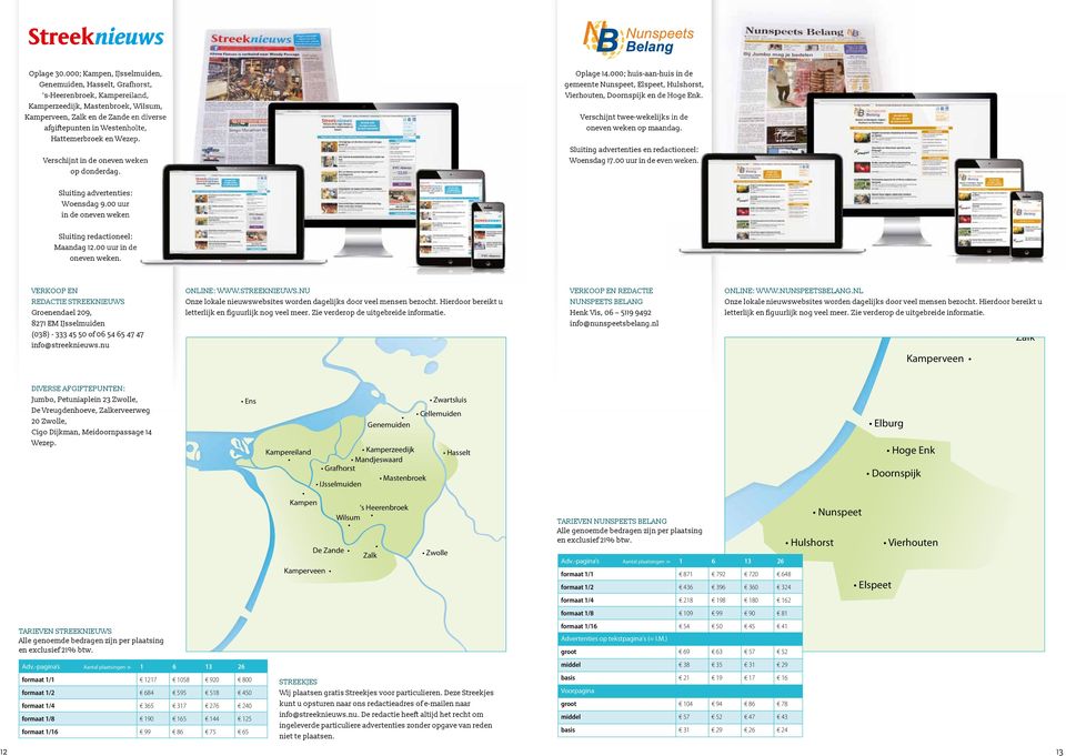 Hattemerbroek en Wezep. Verschĳnt in de oneven weken op donderdag. Oplage 14.000; huis-aan-huis in de gemeente Nunspeet, Elspeet, Hulshorst, Vierhouten, Doornspĳk en de Hoge Enk.