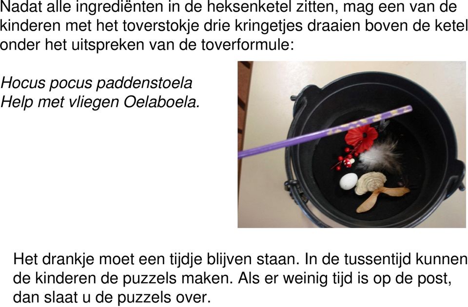 paddenstoela Help met vliegen Oelaboela. Het drankje moet een tijdje blijven staan.