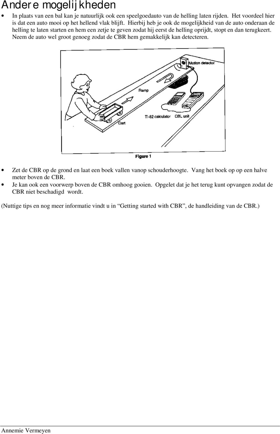 Neem de auto wel groot genoeg zodat de CBR hem gemakkelijk kan detecteren. Zet de CBR op de grond en laat een boek vallen vanop schouderhoogte. Vang het boek op op een halve meter boven de CBR.