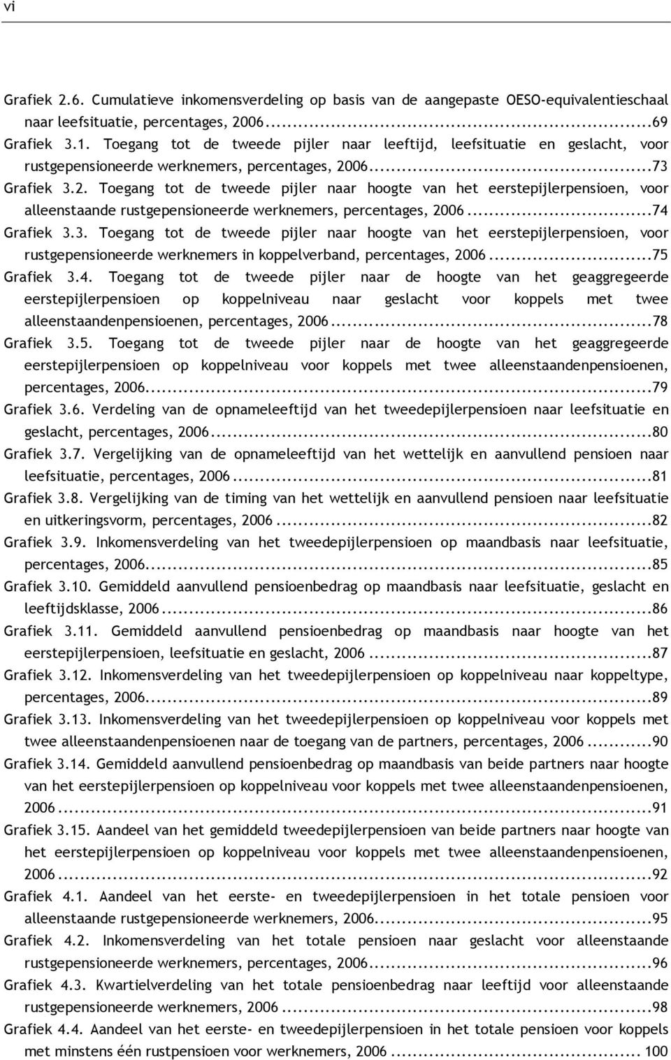 06...73 Grafiek 3.2. Toegang tot de tweede pijler naar hoogte van het eerstepijlerpensioen, voor alleenstaande rustgepensioneerde werknemers, percentages, 2006...74 Grafiek 3.3. Toegang tot de tweede pijler naar hoogte van het eerstepijlerpensioen, voor rustgepensioneerde werknemers in koppelverband, percentages, 2006.