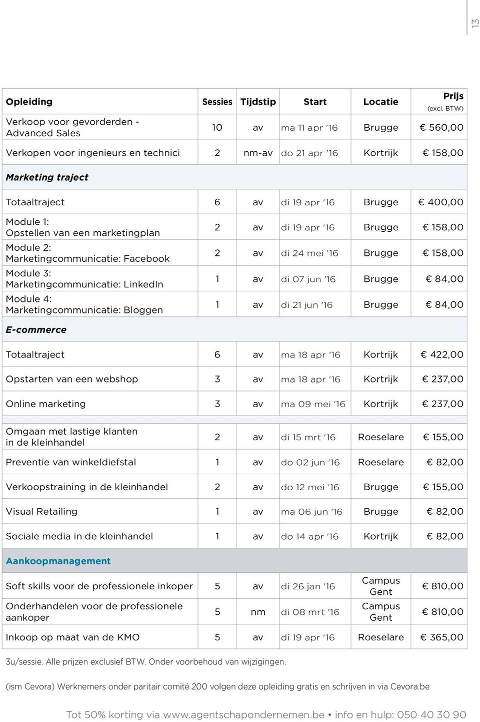 158,00 1 di 07 jun '16 84,00 1 di 21 jun '16 84,00 E-commerce Totaaltraject 6 ma 18 apr '16 422,00 Opstarten van een webshop 3 ma 18 apr '16 237,00 Online marketing 3 ma 09 mei '16 237,00 Omgaan met