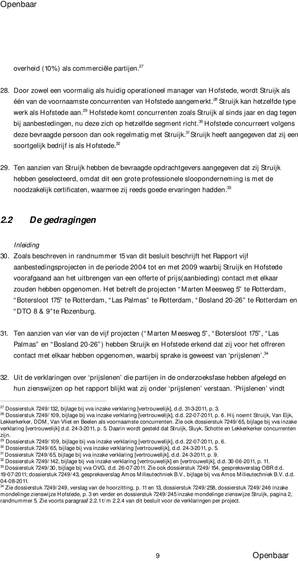 30 Hofstede concurreert volgens deze bevraagde persoon dan ook regelmatig met Struijk. 31 Struijk heeft aangegeven dat zij een soortgelijk bedrijf is als Hofstede. 32 29.