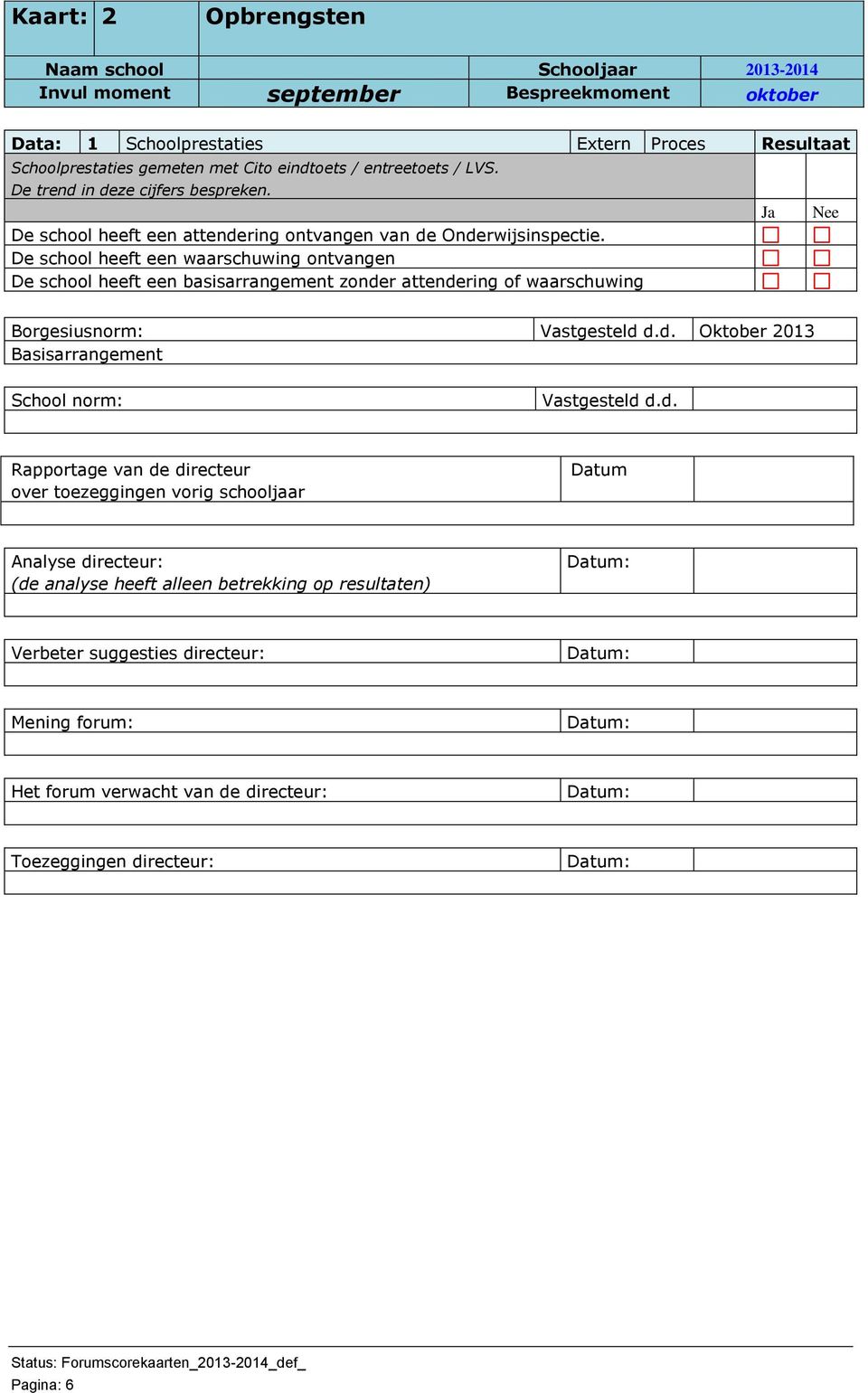 De school heeft een waarschuwing ontvangen De school heeft een basisarrangement zonder attendering of waarschuwing Ja Nee Borgesiusnorm: Vastgesteld d.d. Oktober 2013 Basisarrangement School norm: Vastgesteld d.