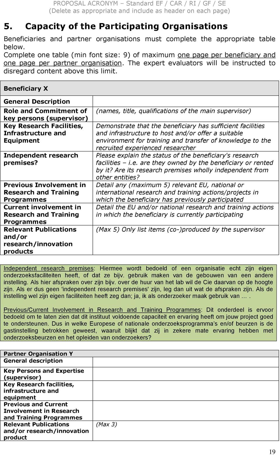 Beneficiary X General Description Role and Commitment of key persons (supervisor) Key Research Facilities, Infrastructure and Equipment Independent research premises?