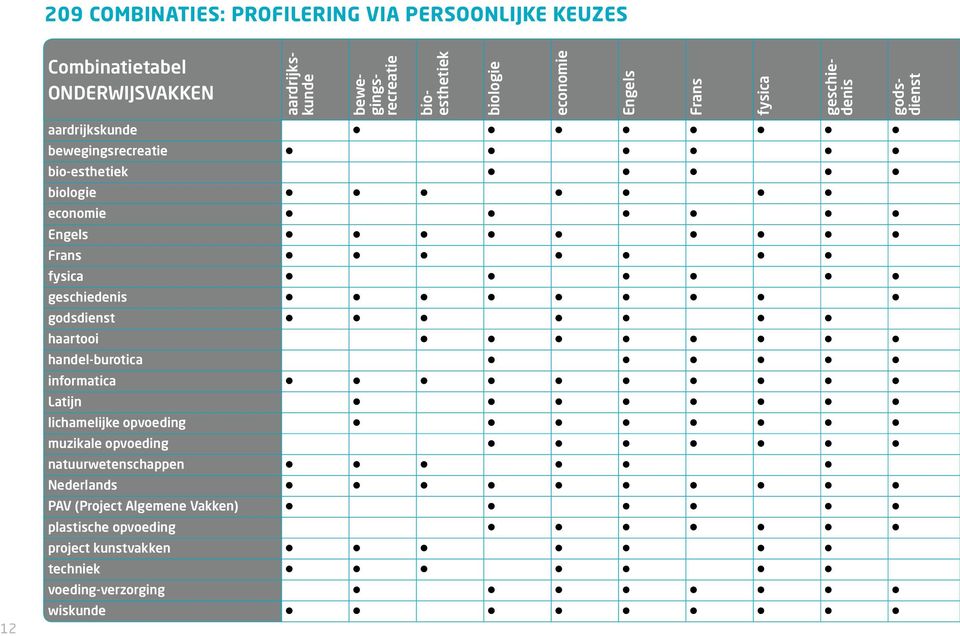 economie Engels Frans fysica geschiedenis godsdienst haartooi handel-burotica informatica Latijn lichamelijke opvoeding muzikale
