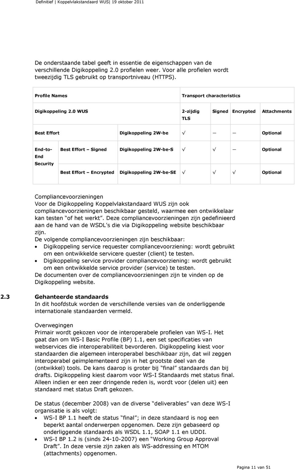 0 WUS 2-zijdig Signed Encrypted Attachments TLS Best Effort Digikoppeling 2W-be Optional End-to- End Security Best Effort Signed Digikoppeling 2W-be-S Optional Best Effort Encrypted Digikoppeling