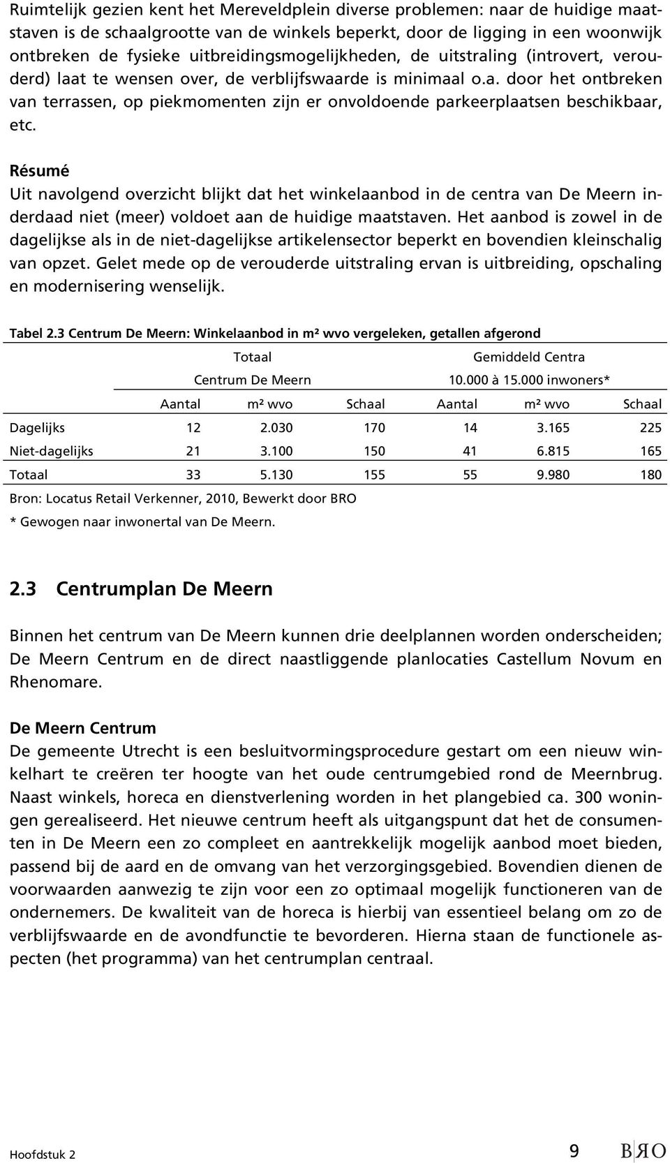 Résumé Uit navolgend overzicht blijkt dat het winkelaanbod in de centra van De Meern inderdaad niet (meer) voldoet aan de huidige maatstaven.