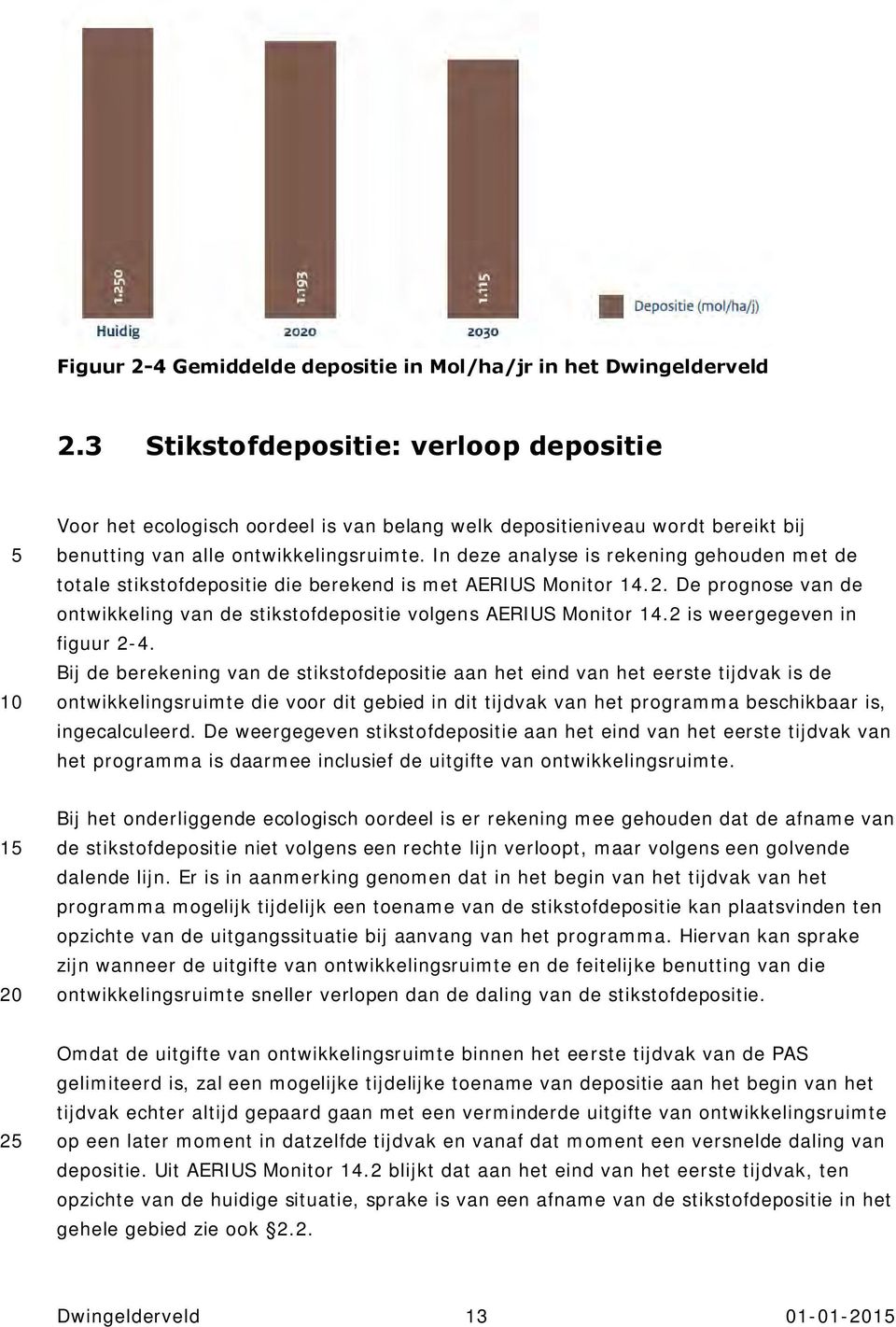 In deze analyse is rekening gehouden met de totale stikstofdepositie die berekend is met AERIUS Monitor 14.2. De prognose van de ontwikkeling van de stikstofdepositie volgens AERIUS Monitor 14.