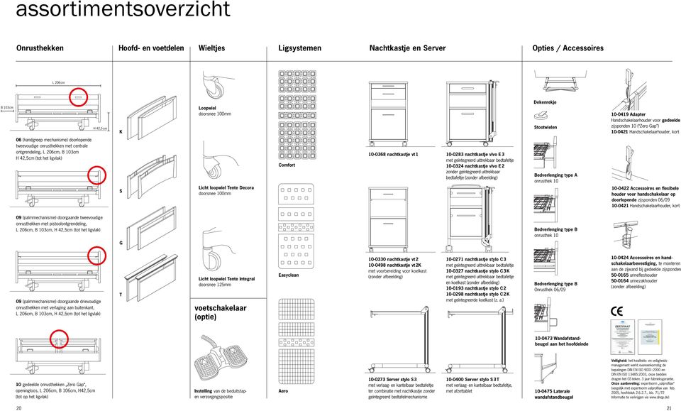 ontgrendeling, L 206cm, B 103cm H 42,5cm (tot het ligvlak) S Licht loopwiel Tente Decora doorsnee 100mm Comfort 10-0368 nachtkastje vt1 10-0283 nachtkastje vivo E3 met geïntegreerd uittrekbaar