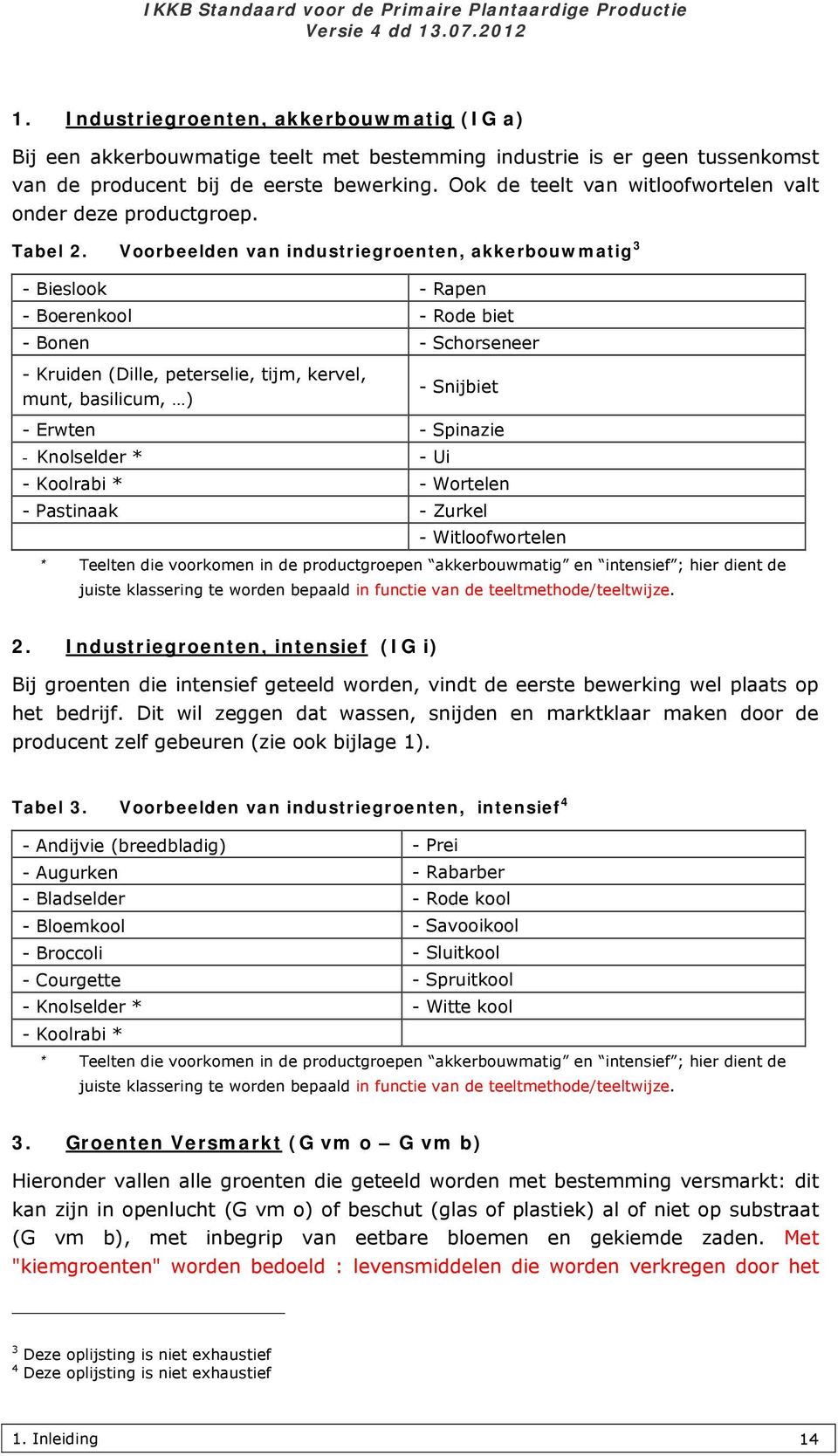 Voorbeelden van industriegroenten, akkerbouwmatig 3 - Bieslook - Rapen - Boerenkool - Rode biet - Bonen - Schorseneer - Kruiden (Dille, peterselie, tijm, kervel, munt, basilicum, ) - Snijbiet -