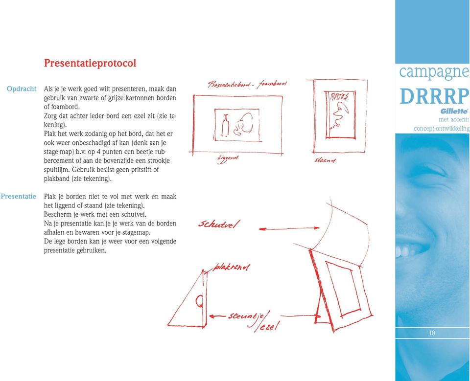 op 4 punten een beetje rubbercement of aan de bovenzijde een strookje spuitlijm. Gebruik beslist geen pritstift of plakband (zie tekening).